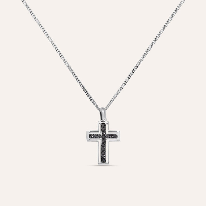 Collana croce Gentleman in argento rodiato con zirconi neri