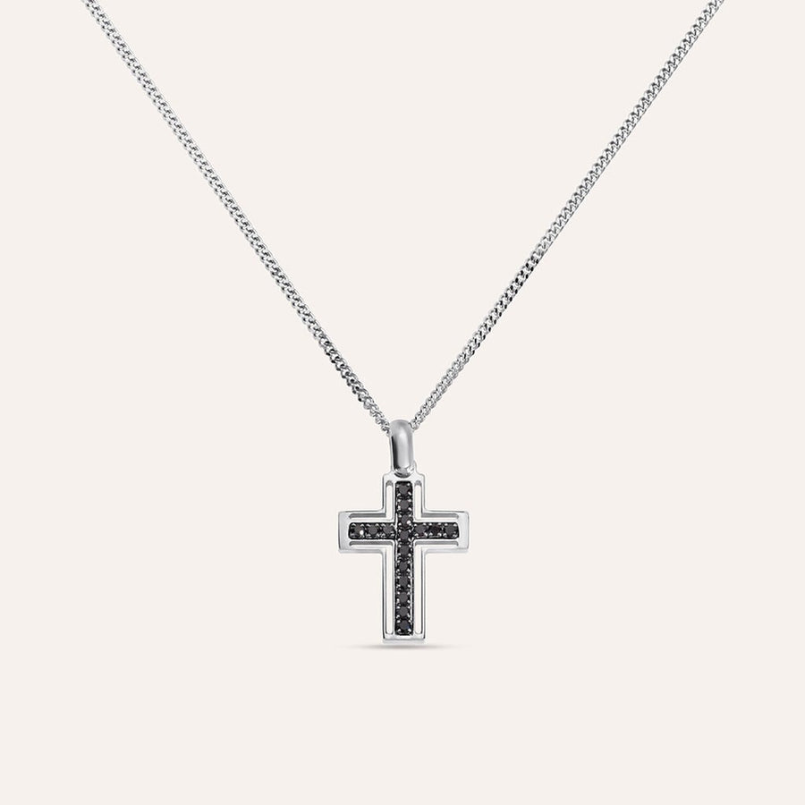 Collana croce Gentleman in argento rodiato con zirconi neri