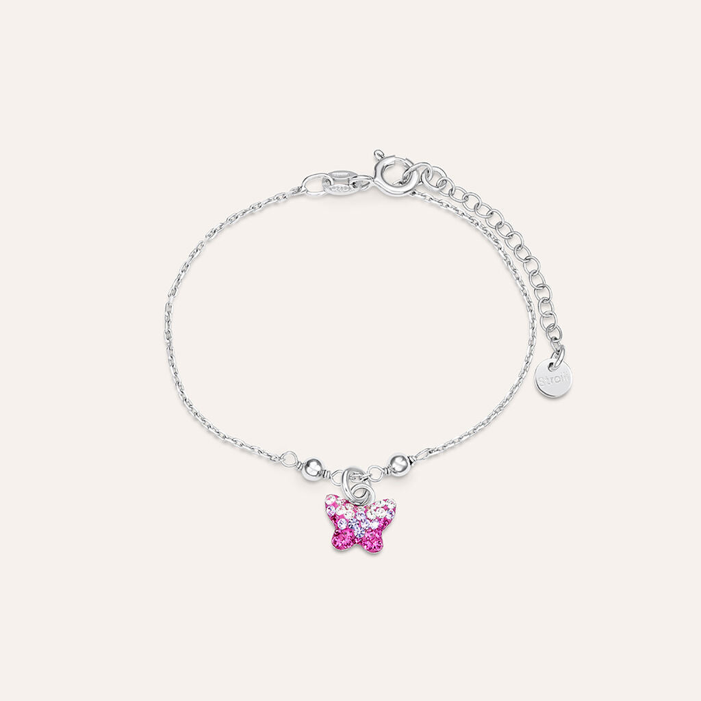 Bracciale farfalla Silver Baby in argento con cristalli fucsia