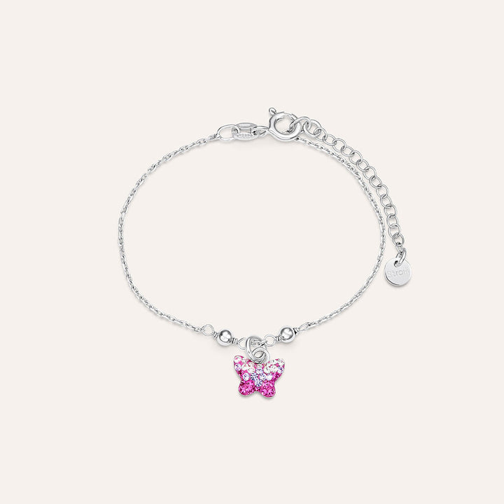 Bracciale farfalla Silver Baby in argento con cristalli fucsia