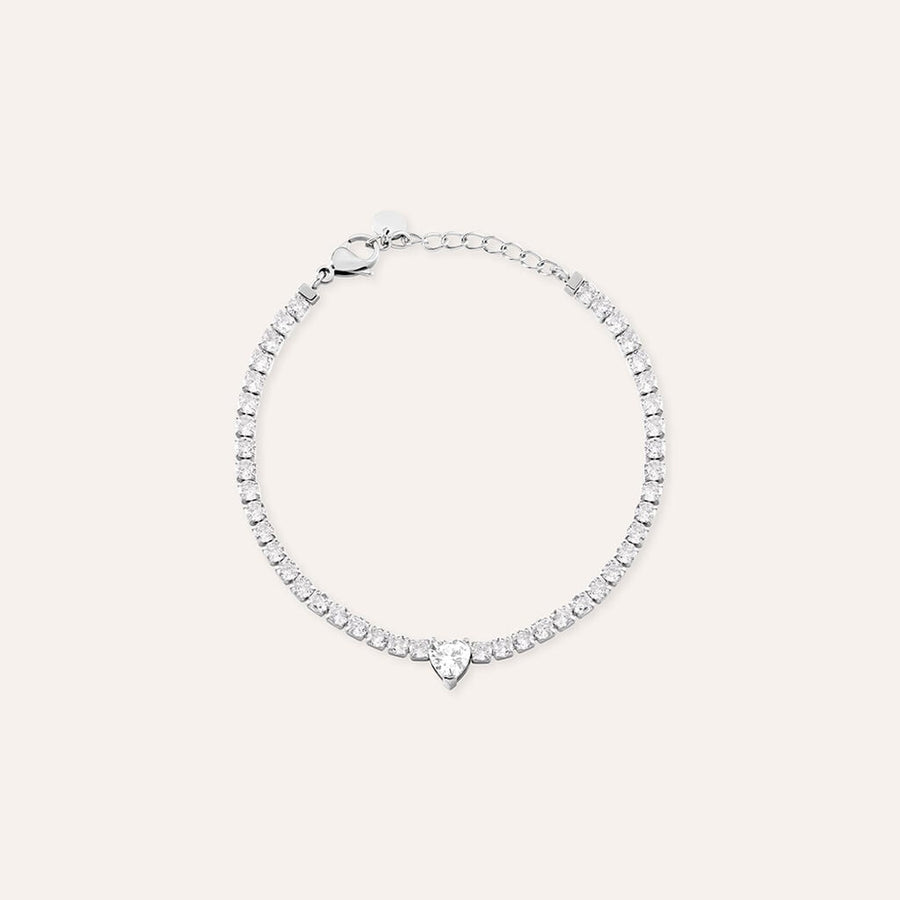 Bracciale tennis cuore Aura in acciaio con cristalli bianchi