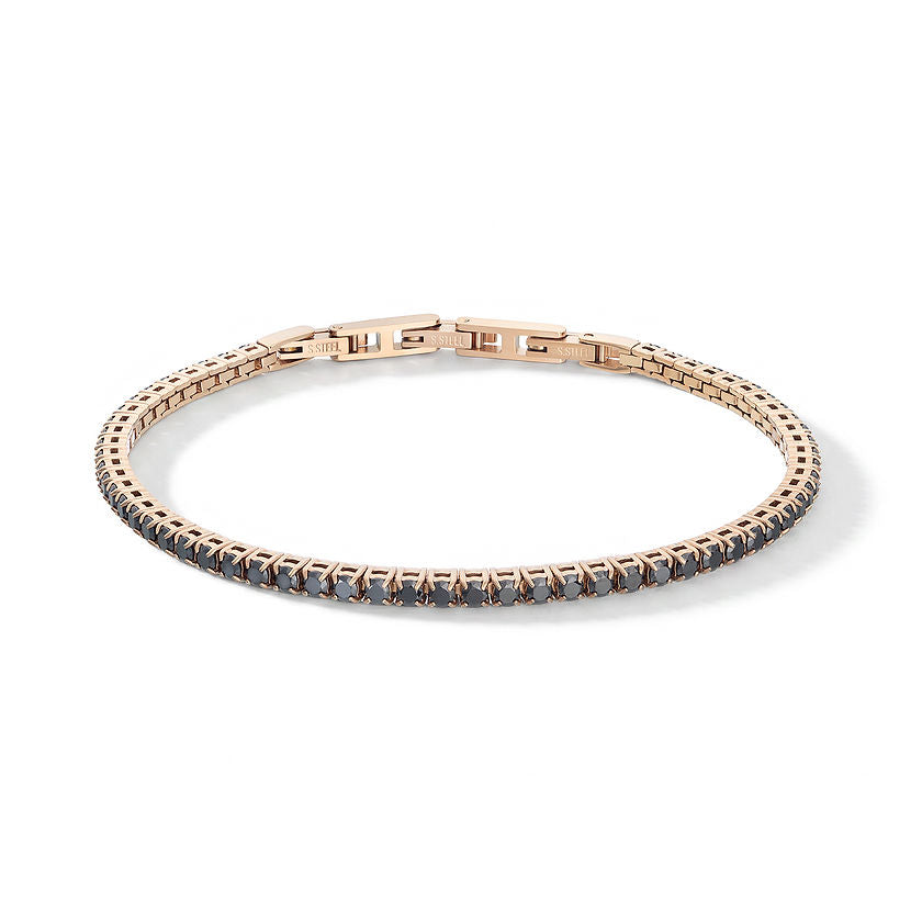 Bracciale Comete Tennis in Acciaio PVD Rosé con Zirconi Neri
