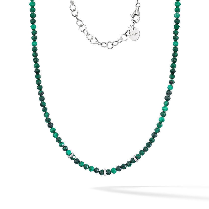 Girocollo Comete Gift&amp;Colour Man in Argento con Malachite e Zirconi Bianchi