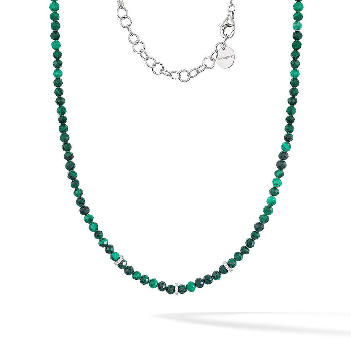 Girocollo Comete Gift&amp;Colour Man in Argento con Malachite e Zirconi Bianchi