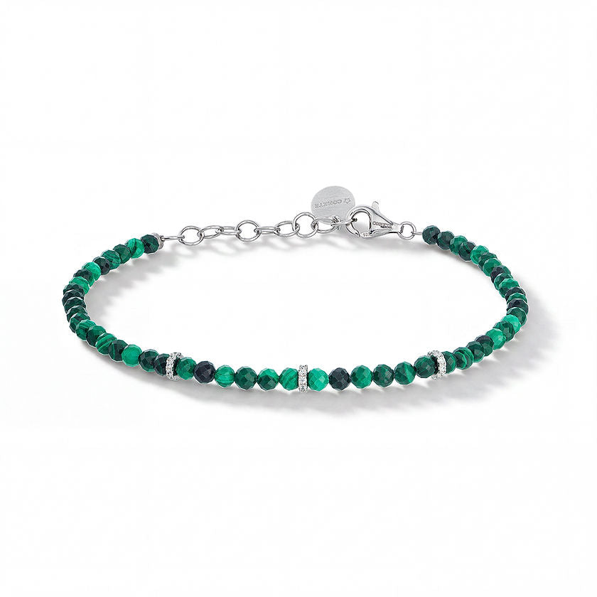 Bracciale Comete Gift&Colour Man in Argento con Malachite e Zirconi Bianchi