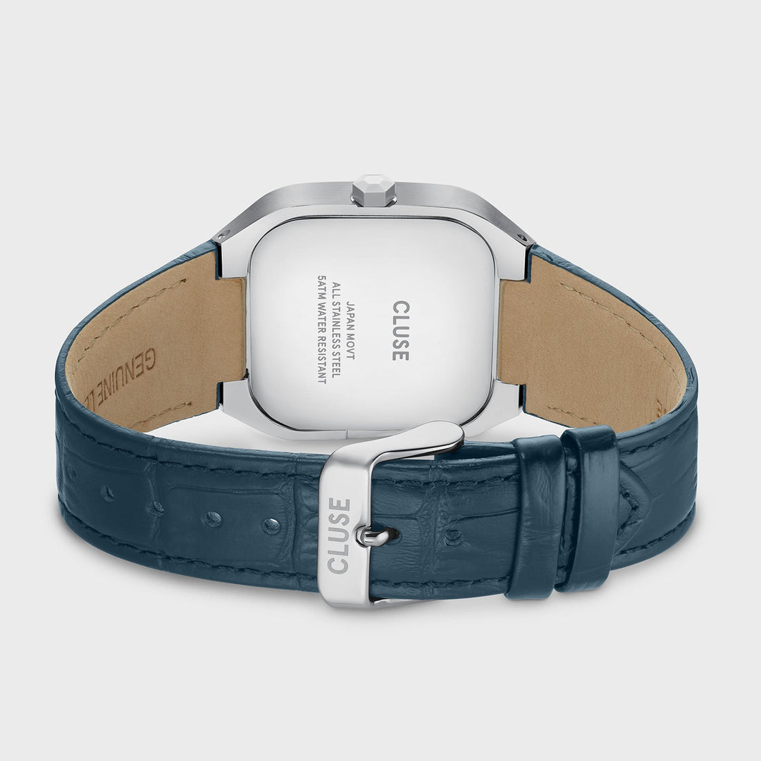 Orologio Uomo Multifunzione Argentato con Quadrante Blu e Cinturino Pelle
