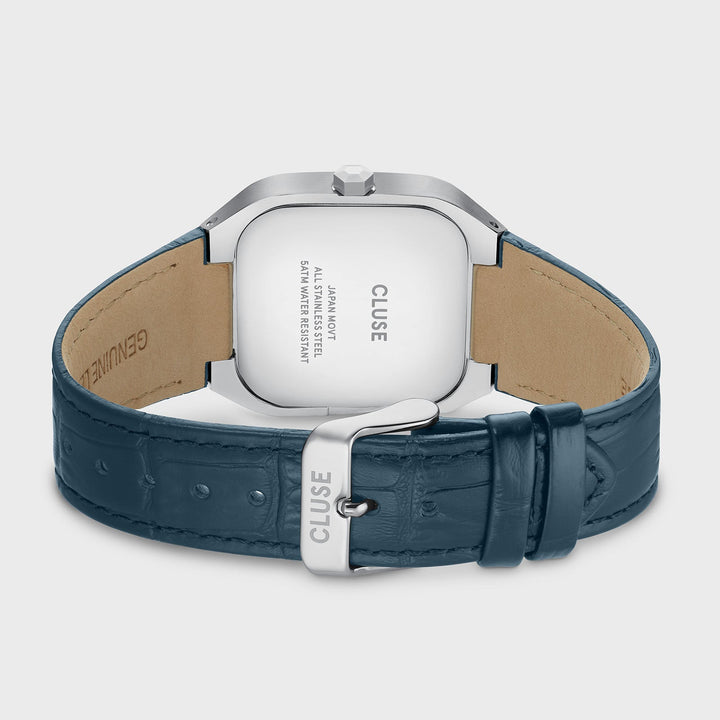 Orologio Uomo Multifunzione Argentato con Quadrante Blu e Cinturino Pelle