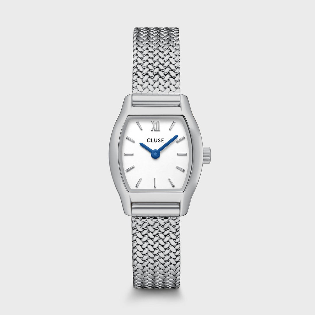 Orologio Donna Tonneau Argentato con Quadrante Bianco e Bracciale Milanese