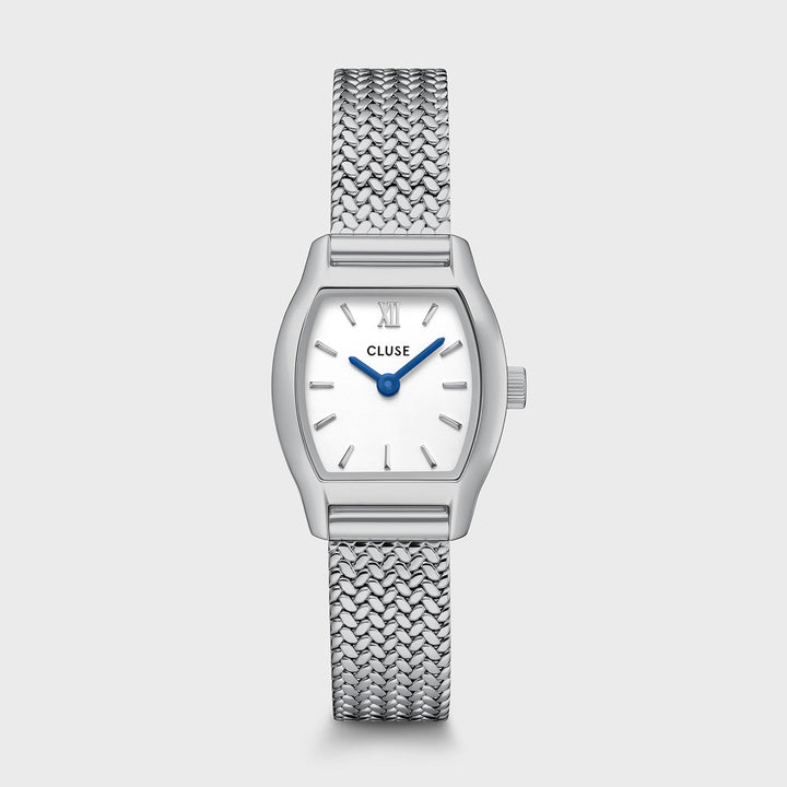 Orologio Donna Tonneau Argentato con Quadrante Bianco e Bracciale Milanese