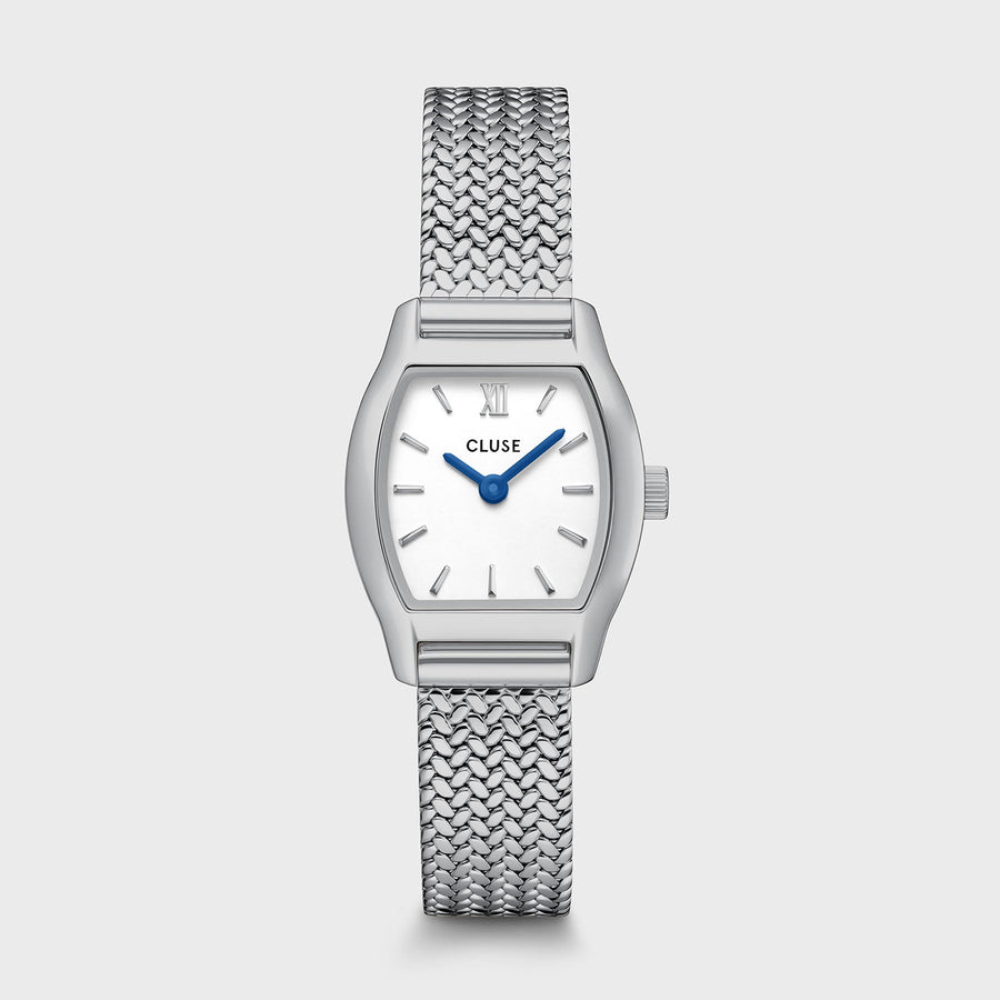 Orologio Donna Tonneau Argentato con Quadrante Bianco e Bracciale Milanese