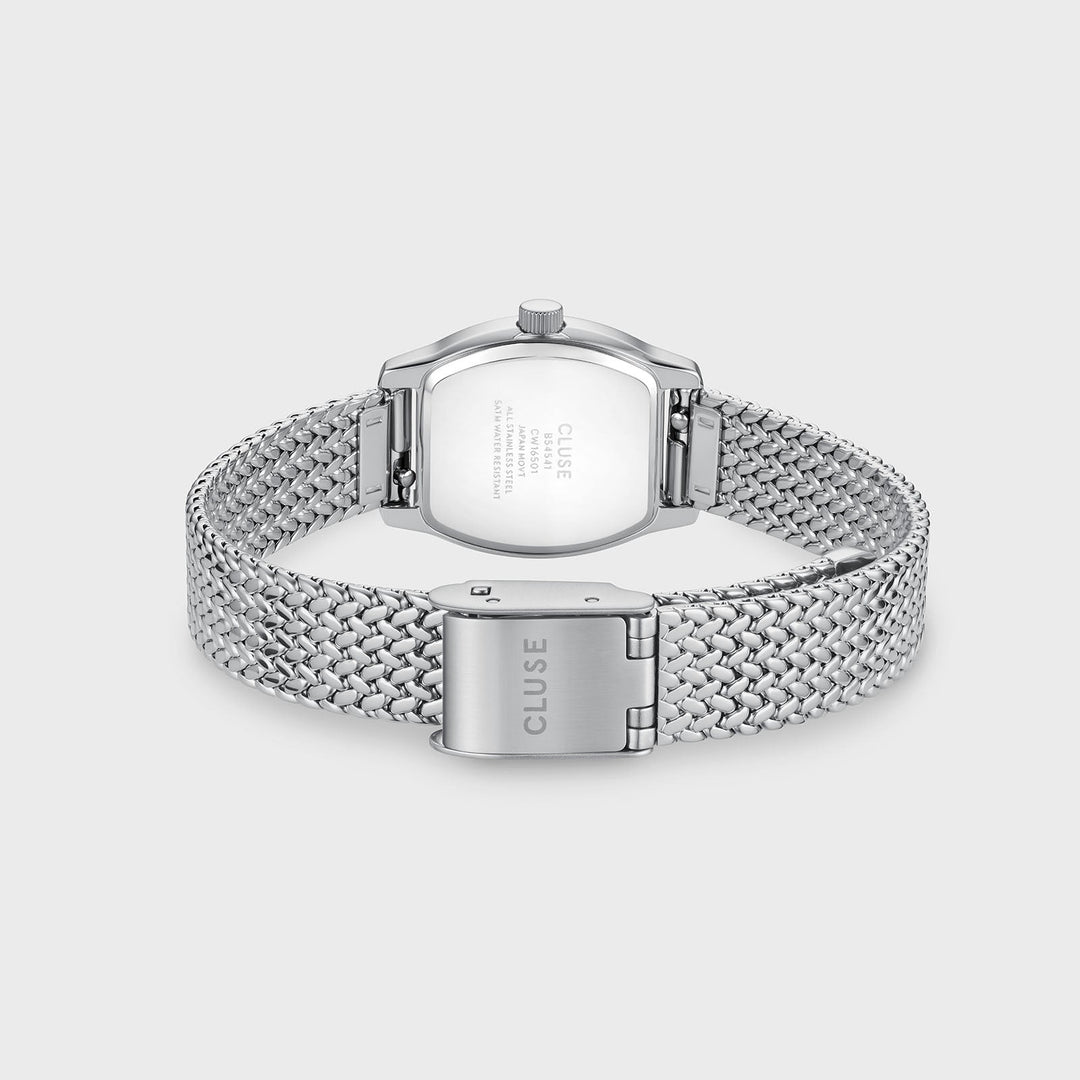 Orologio Donna Tonneau Argentato con Quadrante Bianco e Bracciale Milanese