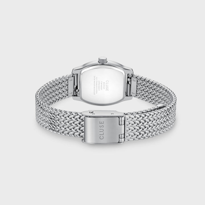 Orologio Donna Tonneau Argentato con Quadrante Bianco e Bracciale Milanese