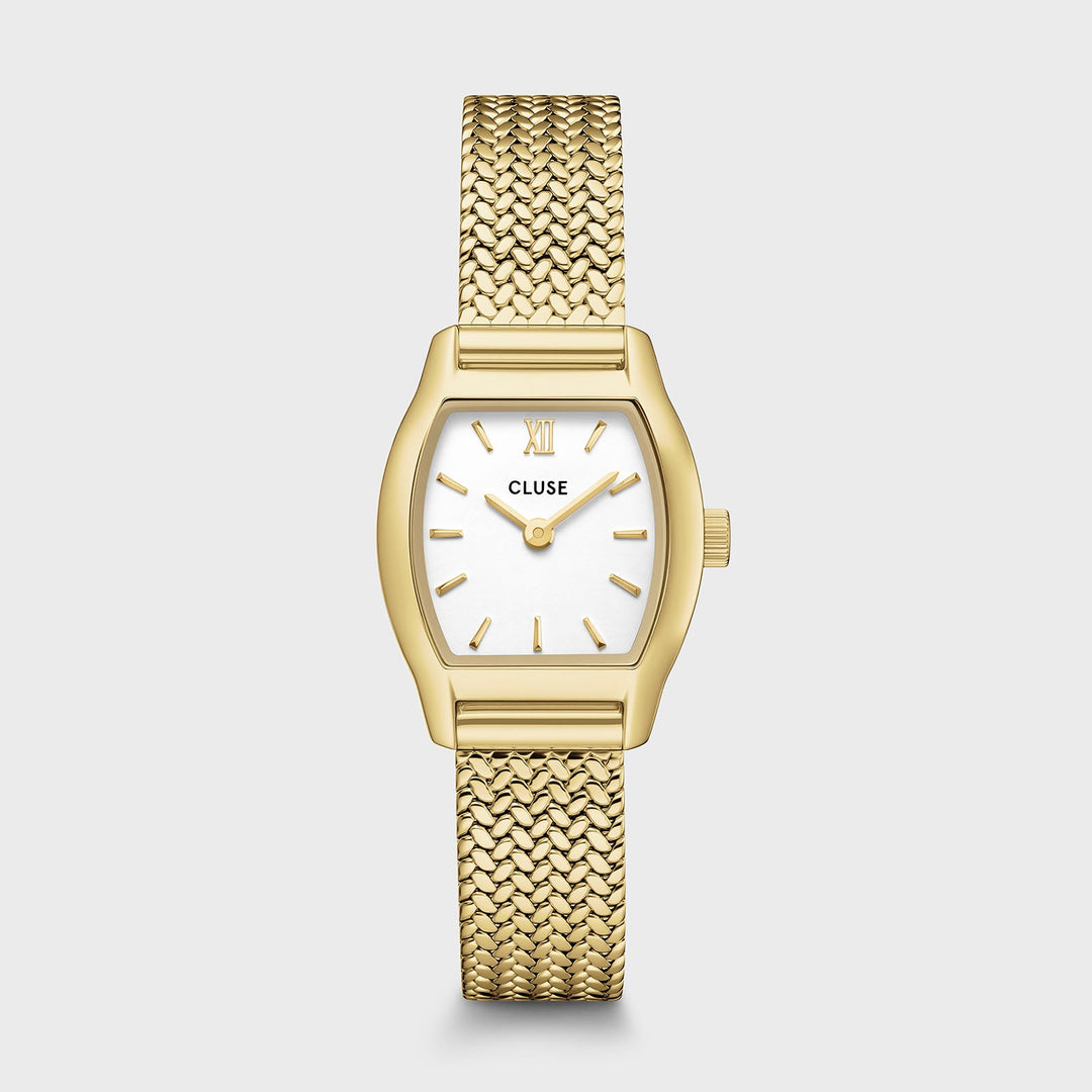 Orologio Donna Tonneau Mini Dorato con Quadrante Bianco e Bracciale Milanese