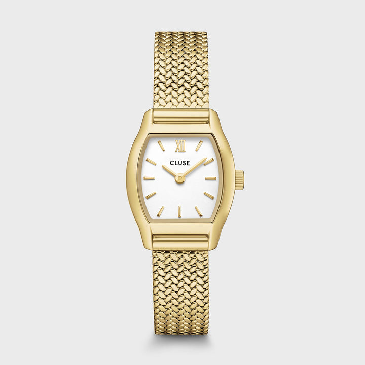 Orologio Donna Tonneau Mini Dorato con Quadrante Bianco e Bracciale Milanese