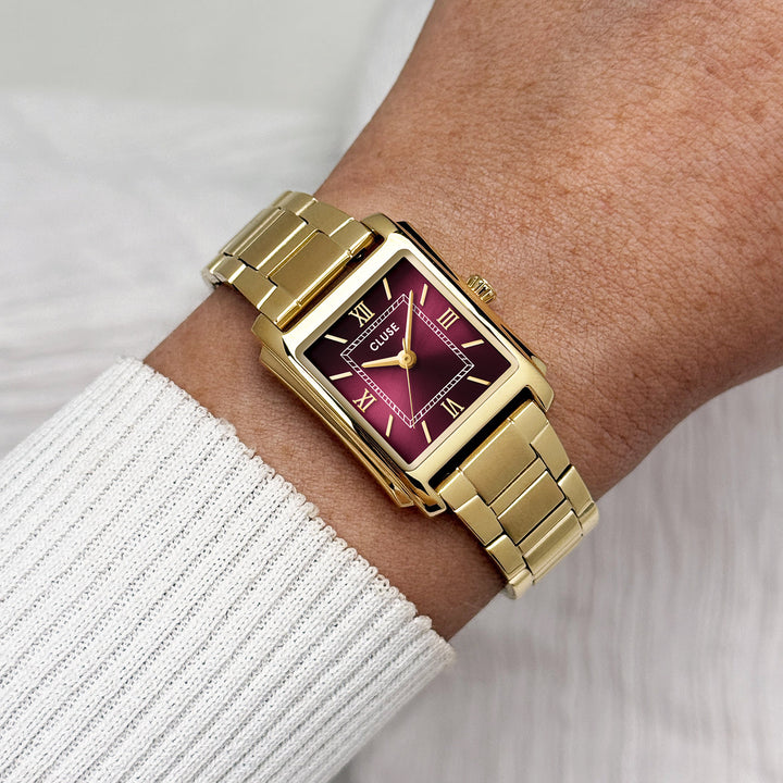 Orologio Donna CLUSE Anglée Dorato con Quadrante Rosso Ciliegia