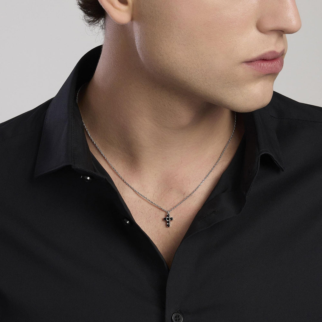 Collana uomo MYSTICAL con croce di zirconi neri