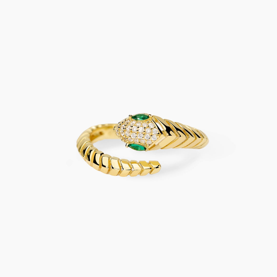 Anello SNAKE dorato con serpente e pietre verdi