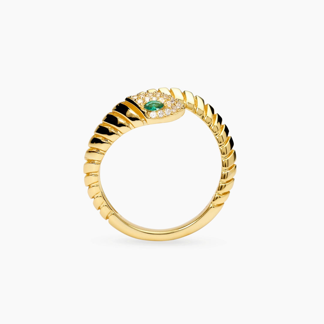 Anello SNAKE dorato con serpente e pietre verdi
