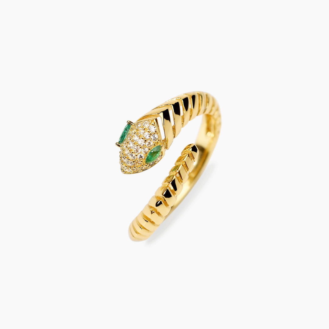 Anello SNAKE dorato con serpente e pietre verdi
