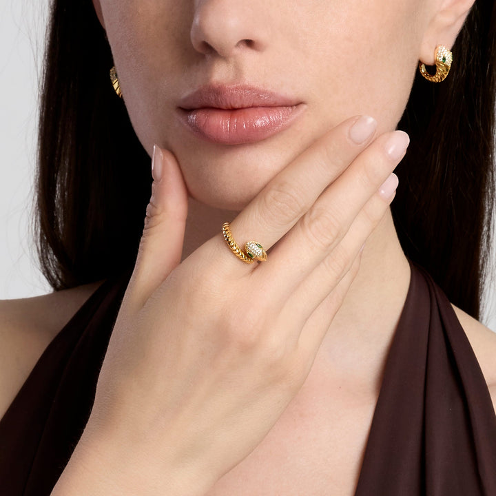 Anello SNAKE dorato con serpente e pietre verdi