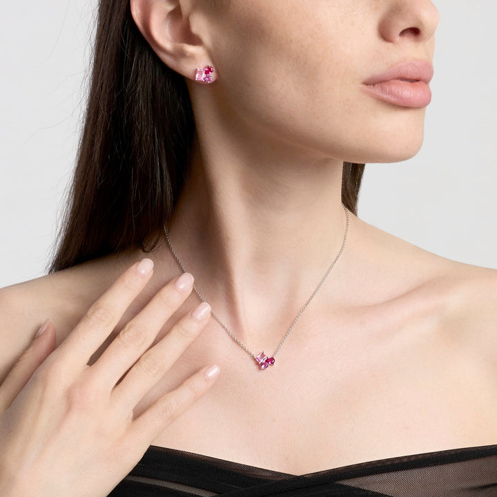 Girocollo PRO COLOR con cluster di pietre rosa
