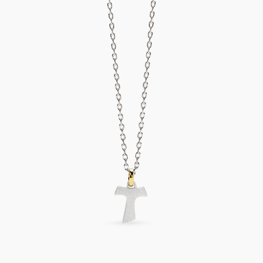 Collana uomo TAO con croce Tau sabbiata e dettagli dorati