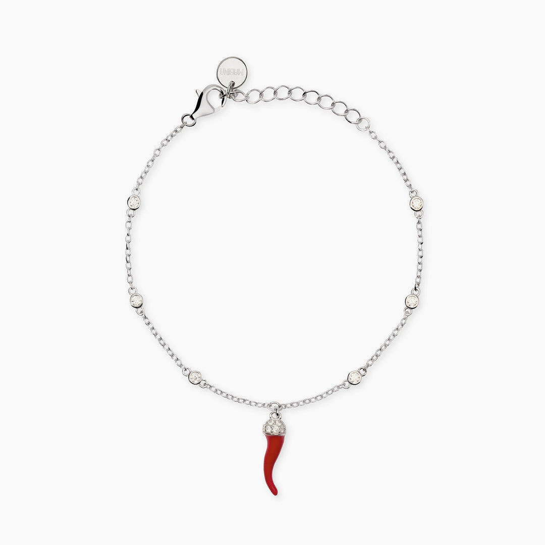 Bracciale OVER THE LUCK con cornetto smaltato e zirconi