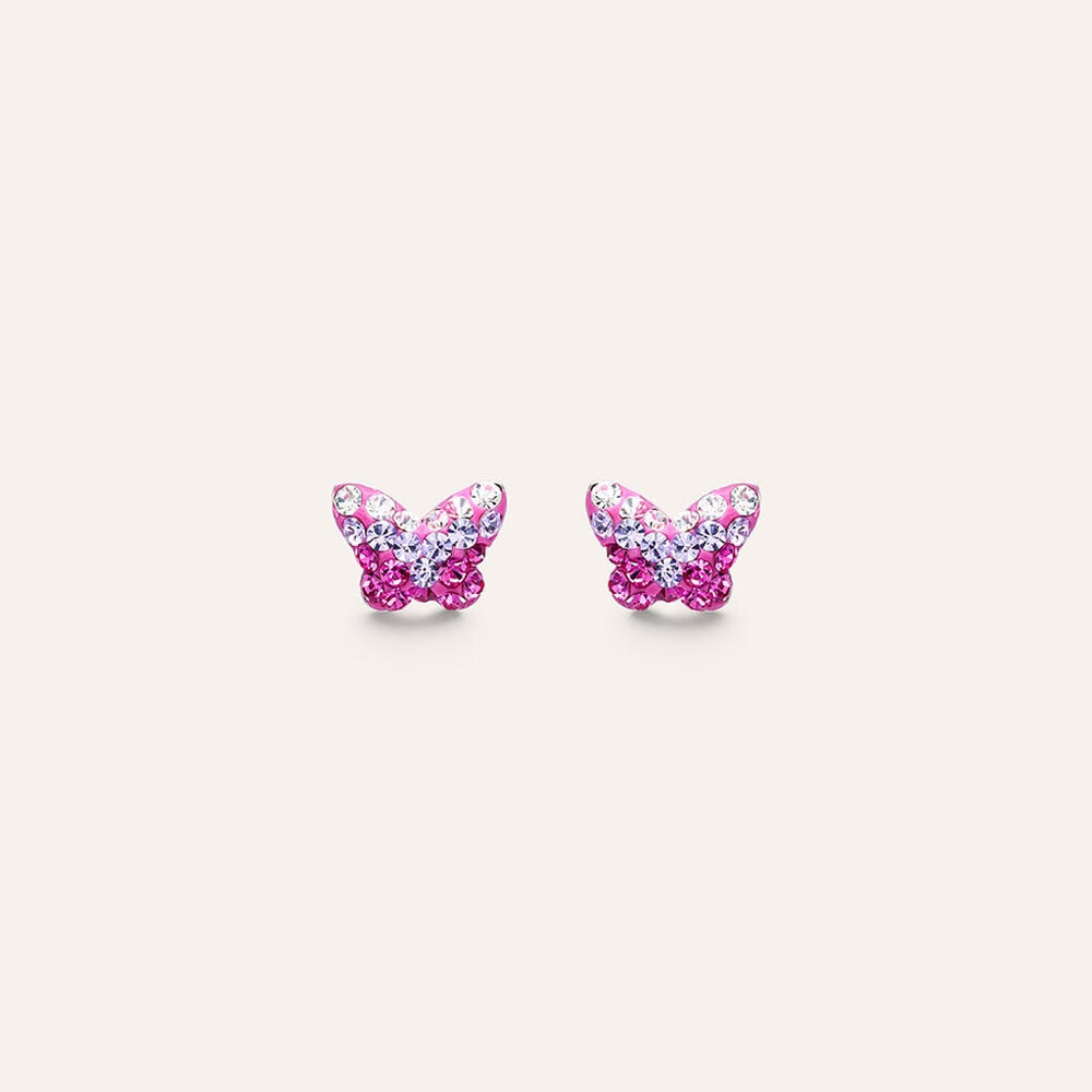 Orecchini farfalla Silver Baby in argento con cristalli fucsia