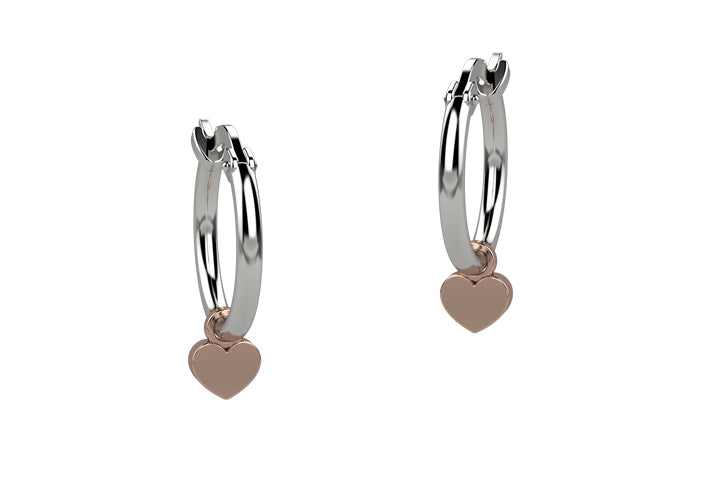 Orecchini a cerchio con charm cuore rosato in argento 925