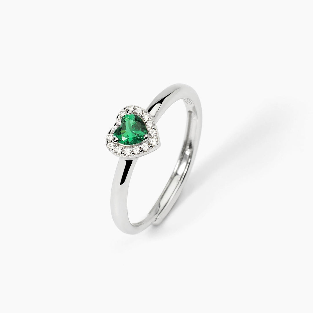 Anello LOVE AFFAIR con cuore verde e zirconi in argento