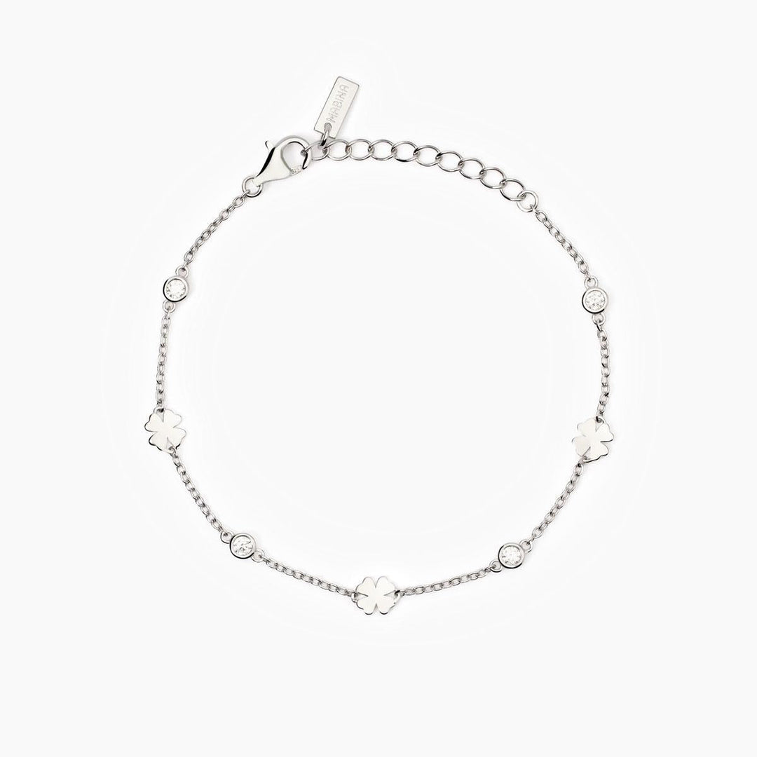 Bracciale SO LUCKY con quadrifogli e zirconi in argento