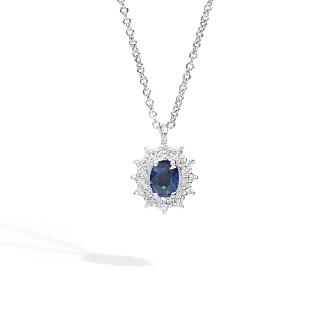 ReCarlo - CAMELIA Girocollo CON ZAFFIRO, Oro bianco 18 kt, diamanti naturali