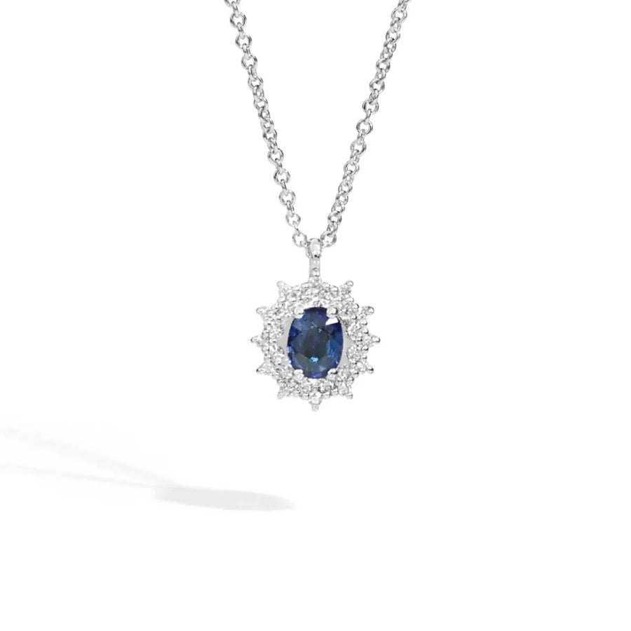 ReCarlo - CAMELIA Girocollo CON ZAFFIRO, Oro bianco 18 kt, diamanti naturali