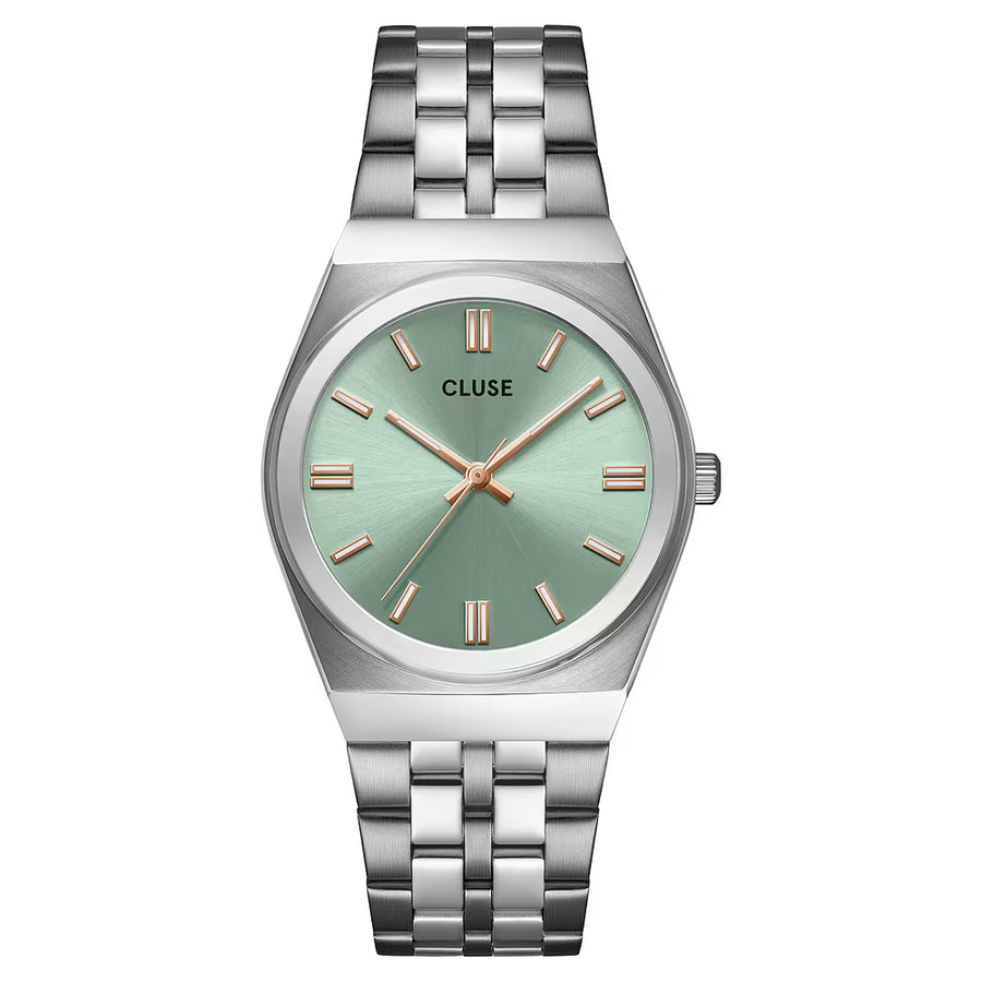 Orologio Donna Retro 70's in Acciaio Argentato con Quadrante Verde Salvia