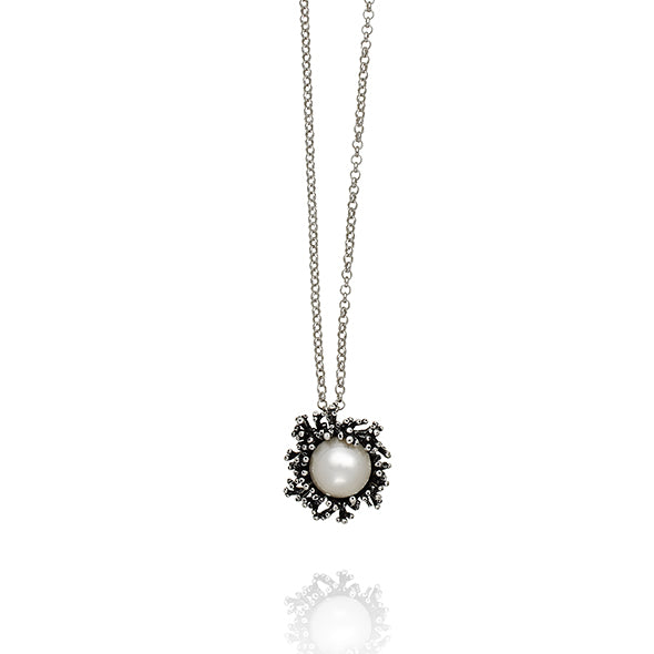 Pendente Anemone Piccolo - Collana in Argento 925 e perla naturale.