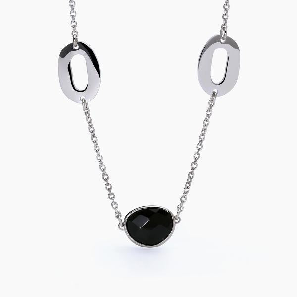 2Jewels - Collana da donna Lunga Acciaio Vetro Nero e Ovali