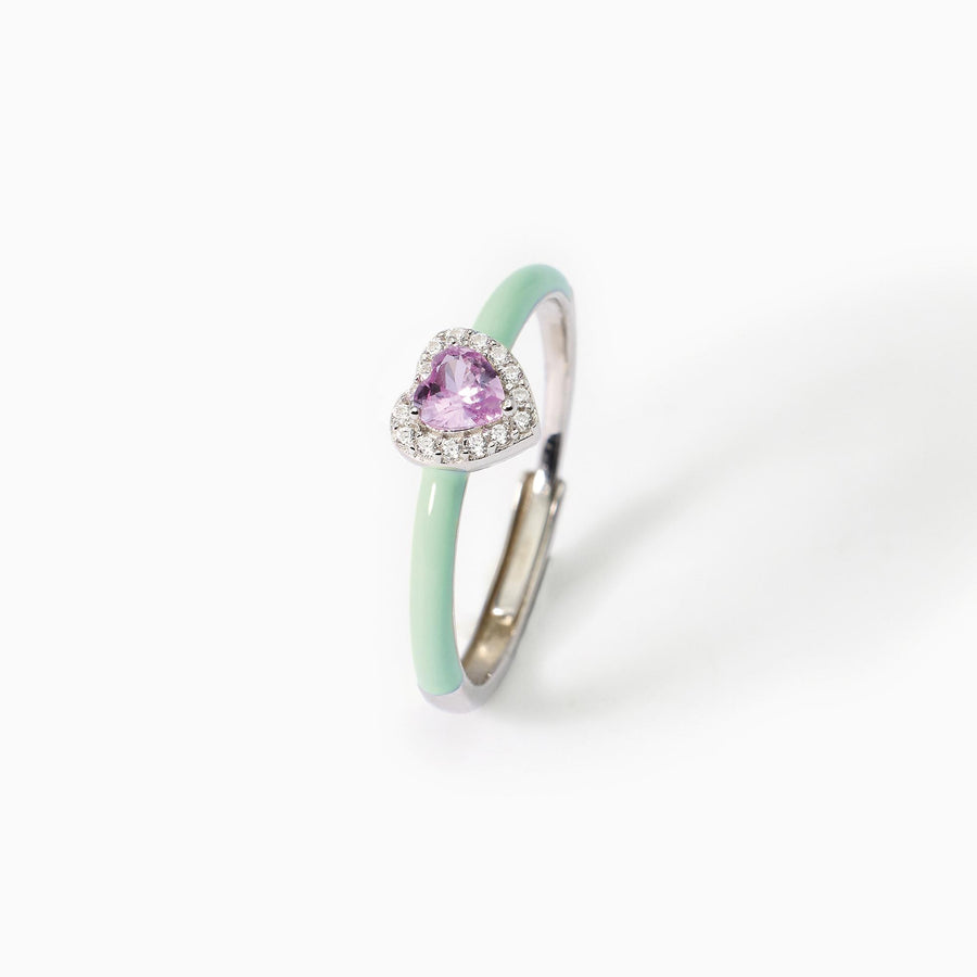 Mabina - Anello da donna in argento con smalto verde e cuore rosa - LOVE AFFAIR