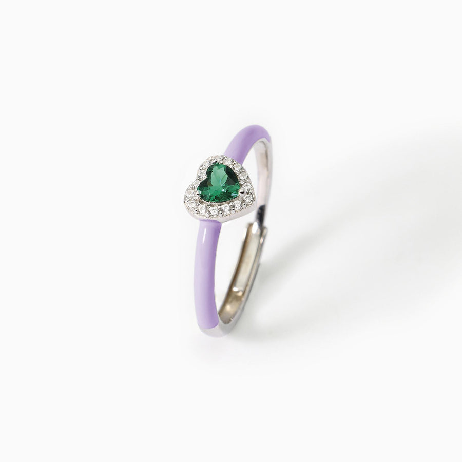 Mabina - Anello da donna con smalto viola e cuore smeraldo