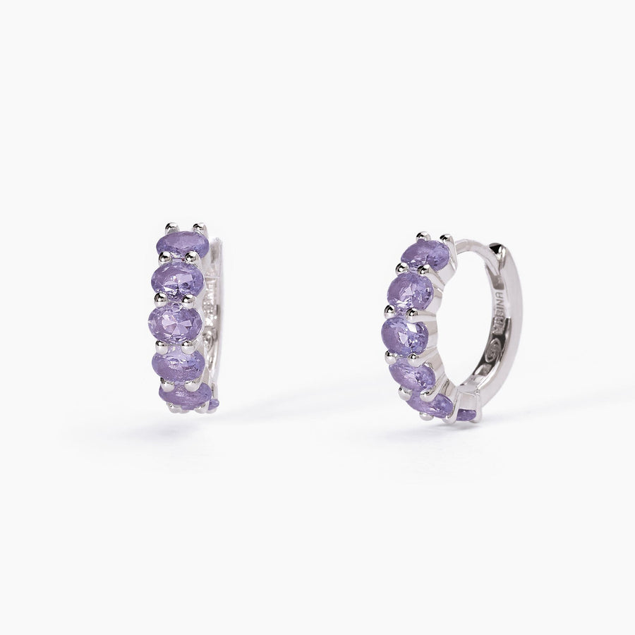 Mabina - Orecchini da donna in argento a cerchio con ametista ovale