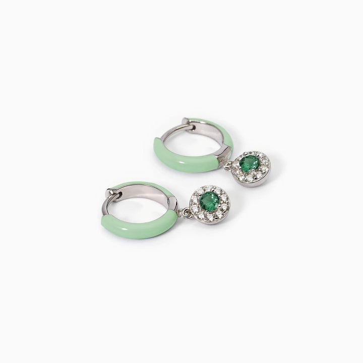 Mabina - Orecchini da donna a cerchio in argento con smalto verde e smeraldo sintetico