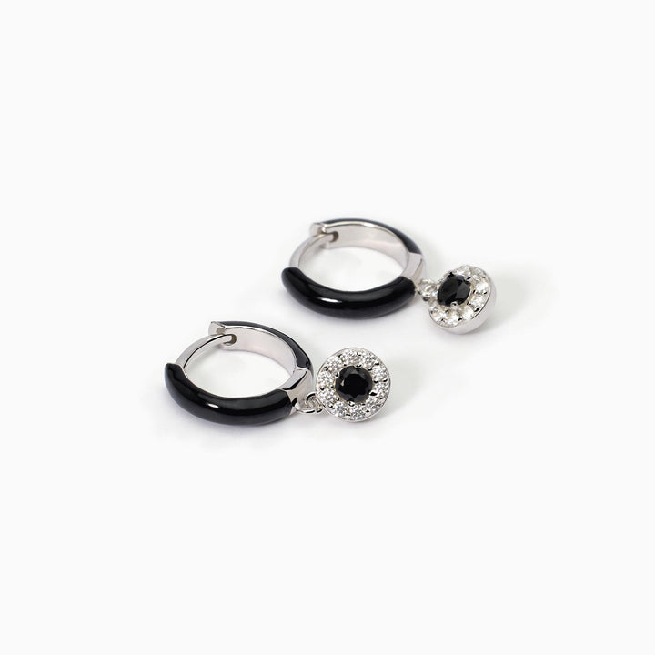 Mabina - Orecchini da donna a cerchio in argento con smalto nero e zircone nero