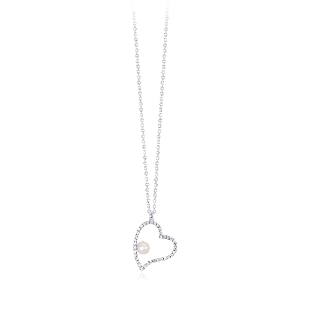 Mabina - Collana in argento con ciondolo a cuore con zirconi e perla.