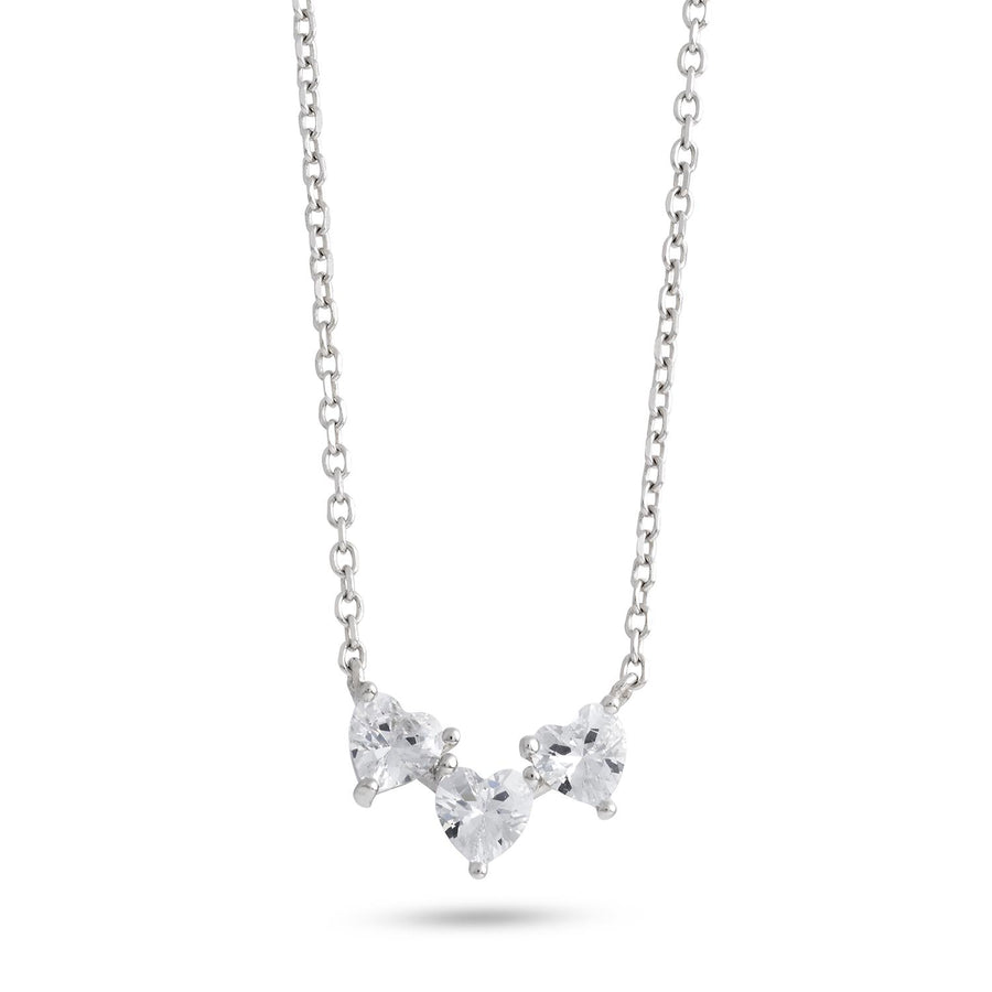 Ambrosia - Collana da donna con 3 cuori in argento e zirconi