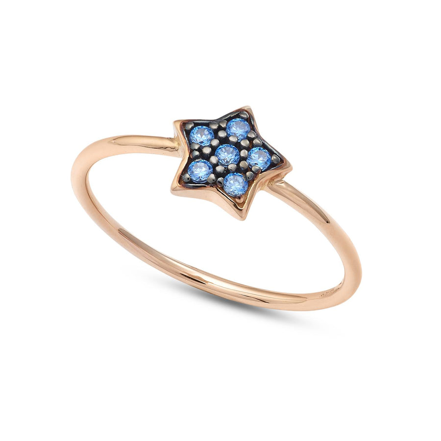 Ambrosia- Anello da donna in oro 18Kt e zirconi azzurro intenso a forma di stell