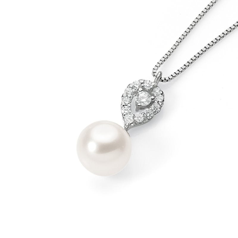 Ambrosia - Collana da donna in Oro bianco, Perla e Zirconi.