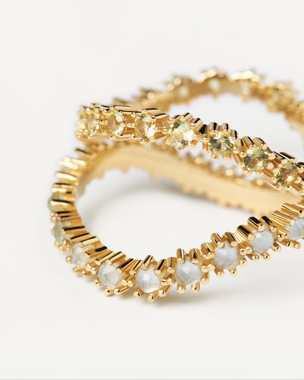 PDPaola- Coppia di anelli da donna, collezione Kara, in argento dorato e pietre