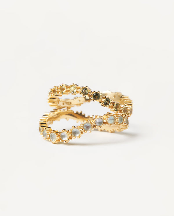 PDPaola- Coppia di anelli da donna, collezione Kara, in argento dorato e pietre