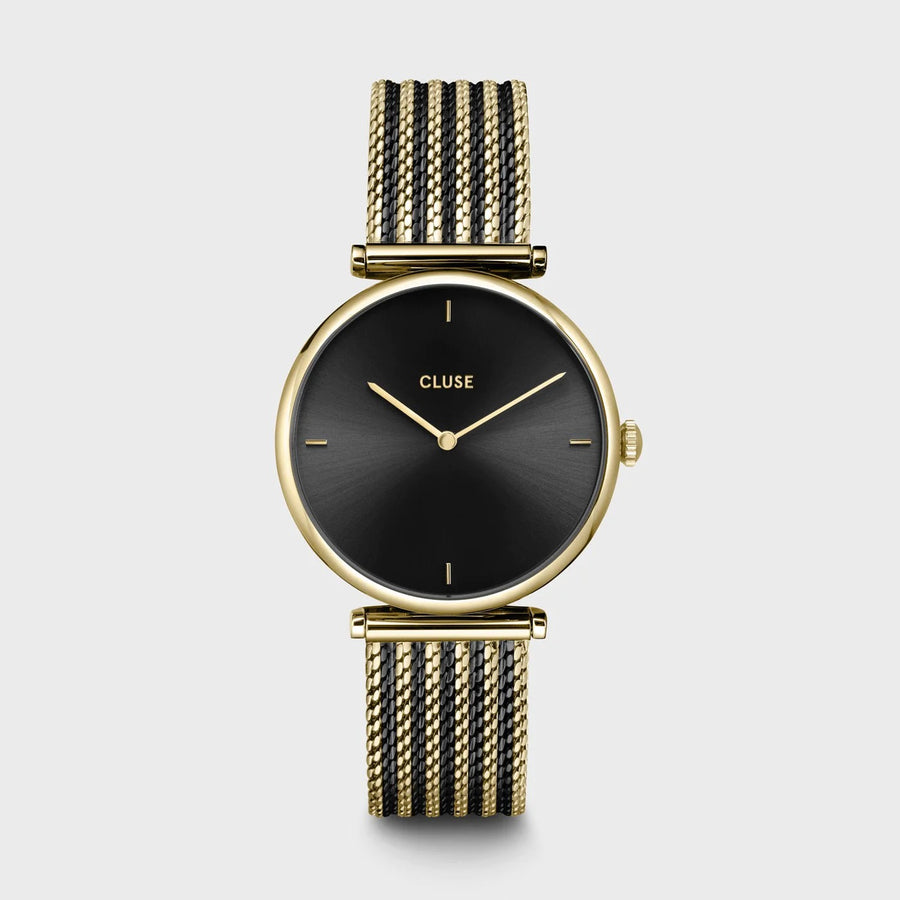 Cluse - Gift Box Triomphe Mesh, Gold Colour & Black Leather Strap