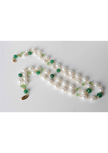 Marakò - Collana perle di fiume e agata verde smeraldo