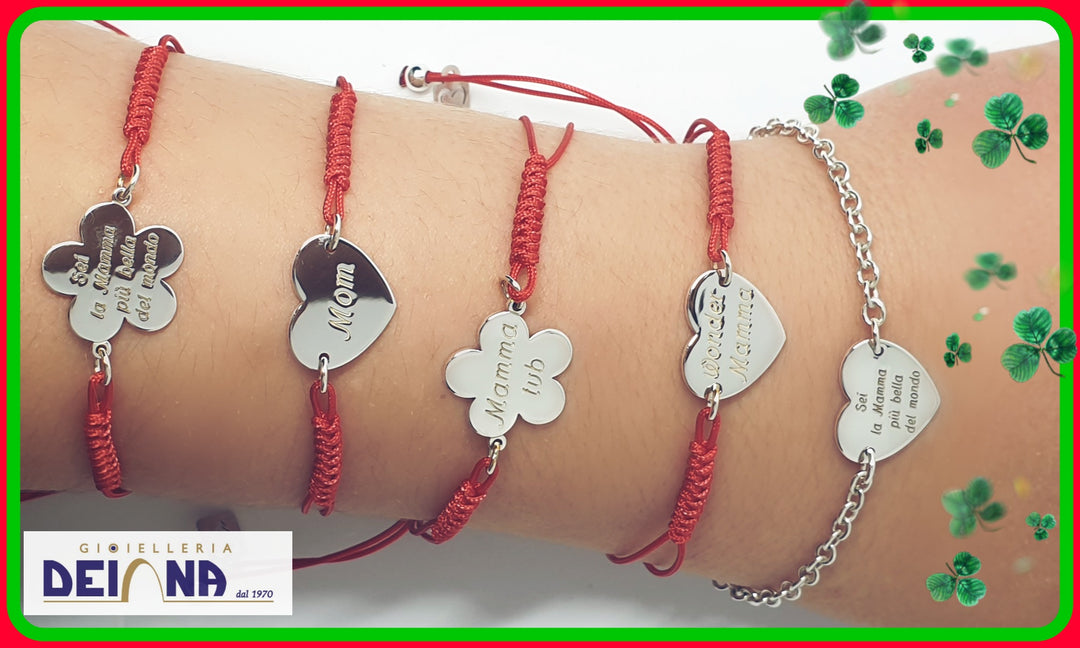 My Jewels: Bracciale con cuore in argento 925‰ e cordino rosso per la Festa della Mamma con dedica.